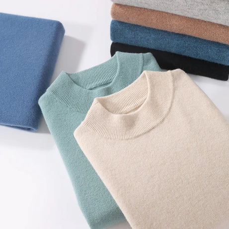 Pull 100 % laine mérinos pour femme, grande taille jusqu'à 5XL, col demi-lune, maille ample, manches longues, finitions cachemire.