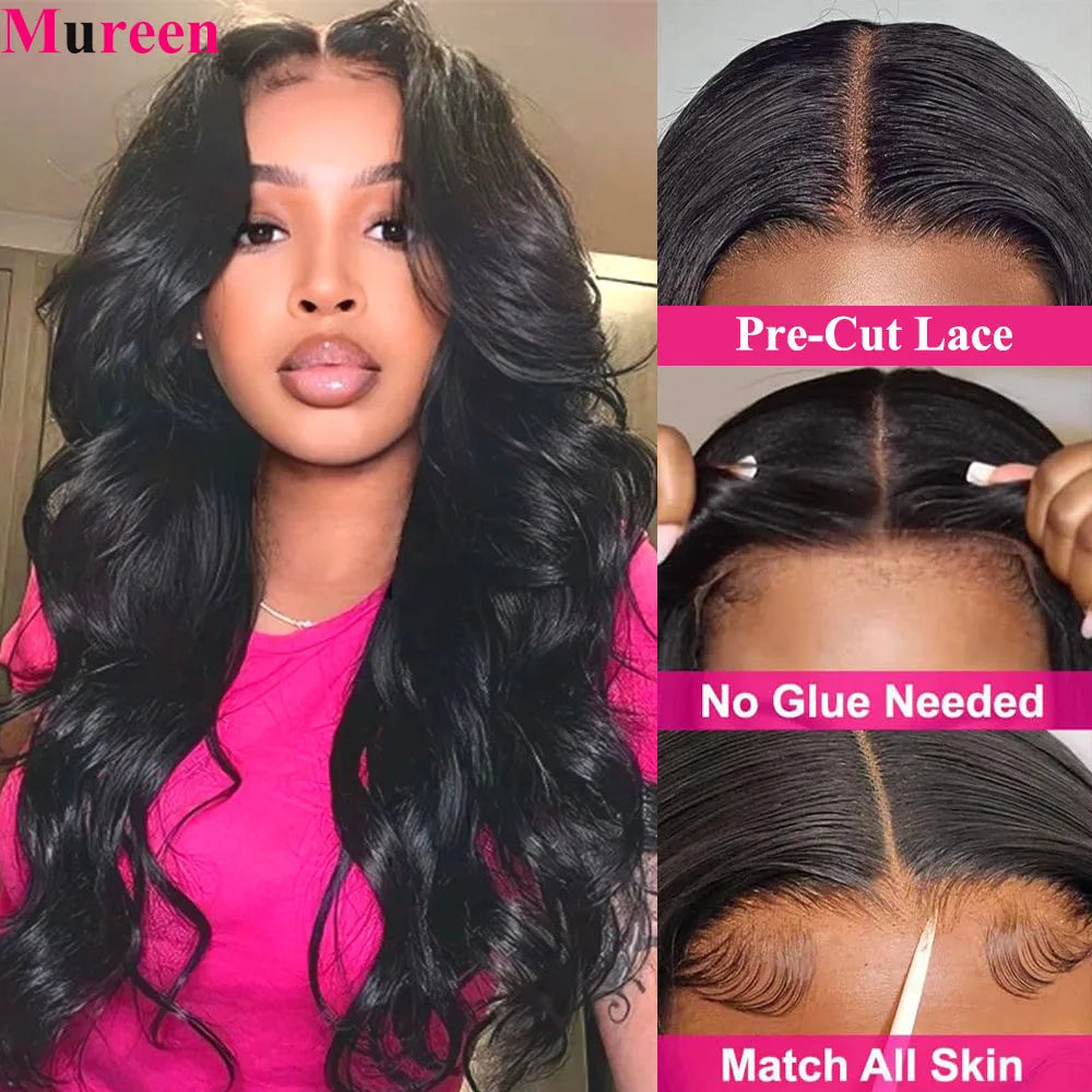 Perruque sans colle, densité 250, cheveux humains pré-épilés, ondulés, avec lace front pour femmes, fermeture en dentelle prédécoupée 4x4.