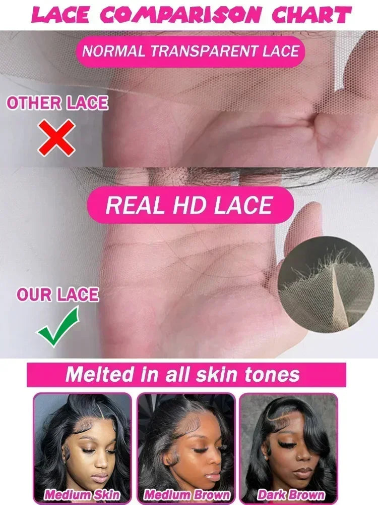 Perruque frontale en dentelle transparente HD 13x6, sans colle, 30 à 40 pouces, densité 200, cheveux humains, 13x4 ondulés, pour femmes