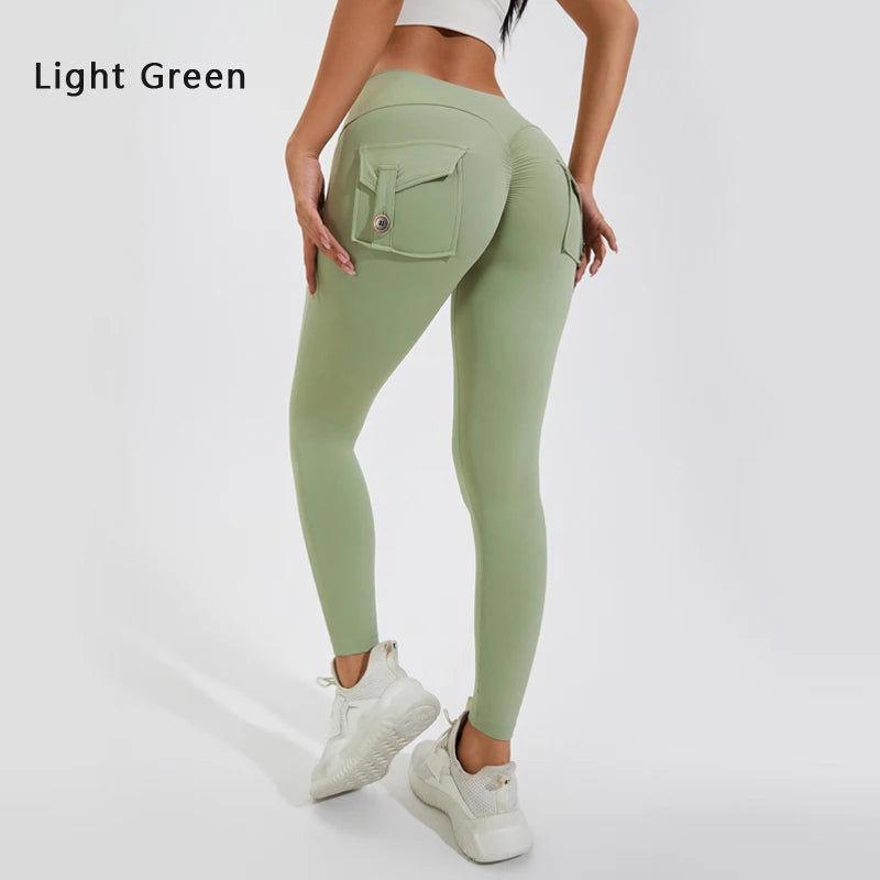 Pantalon de yoga en nylon DIAS FIT JOY, avec poches arrière, effet push-up, respirant et sans coutures apparentes.