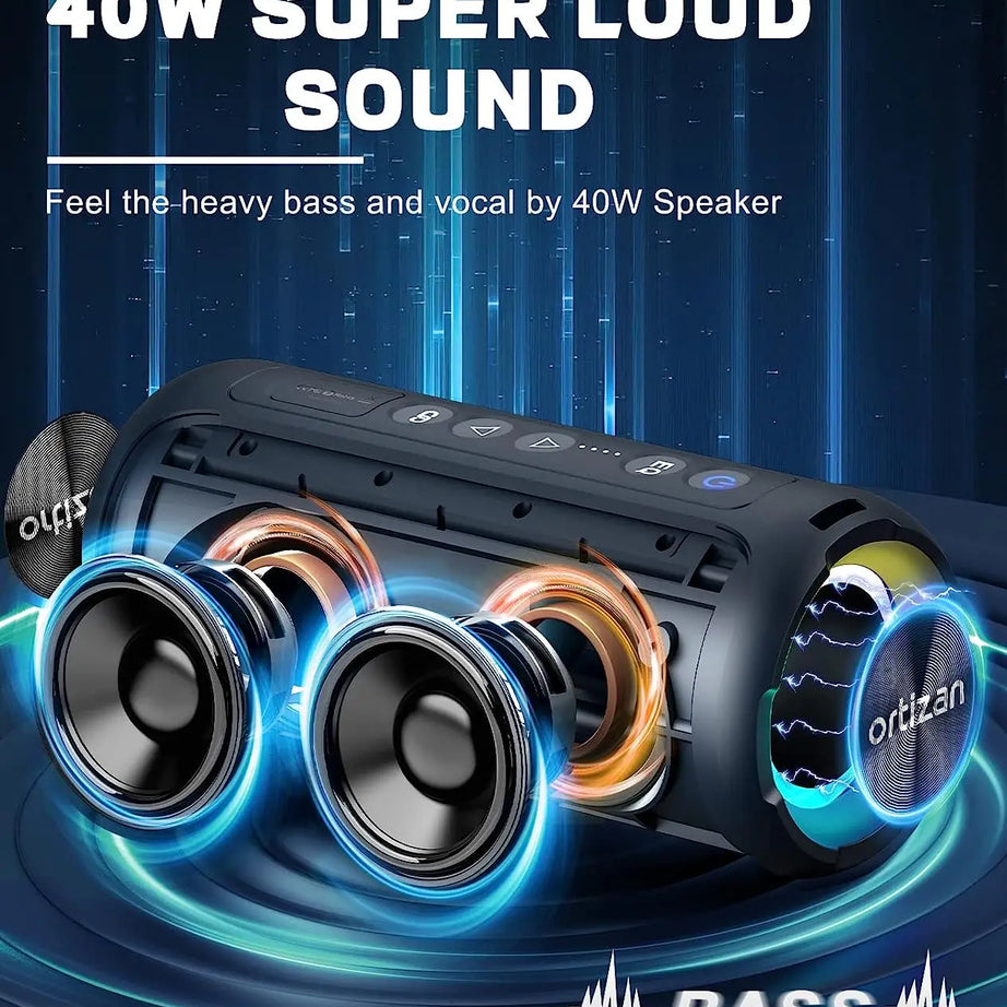 Enceinte Bluetooth Ortizan 40 W avec basses renforcées, portable, sans fil, pour l'extérieur, autonomie de 30 heures, étanche IP7, Bluetooth 5.3