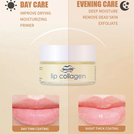 Masque de nuit pour les lèvres à l'acide hyaluronique et au collagène (20 g) : hydratation intense et longue durée, exfoliation, jour et nuit. Idéal comme cadeau.