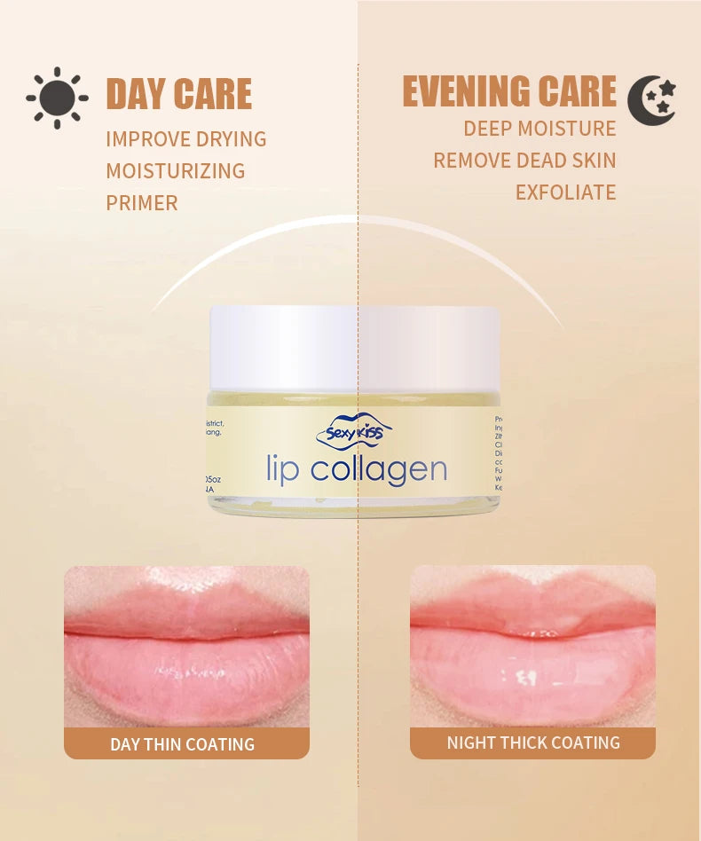 Masque de nuit pour les lèvres à l'acide hyaluronique et au collagène (20 g) : hydratation intense et longue durée, exfoliation, jour et nuit. Idéal comme cadeau.