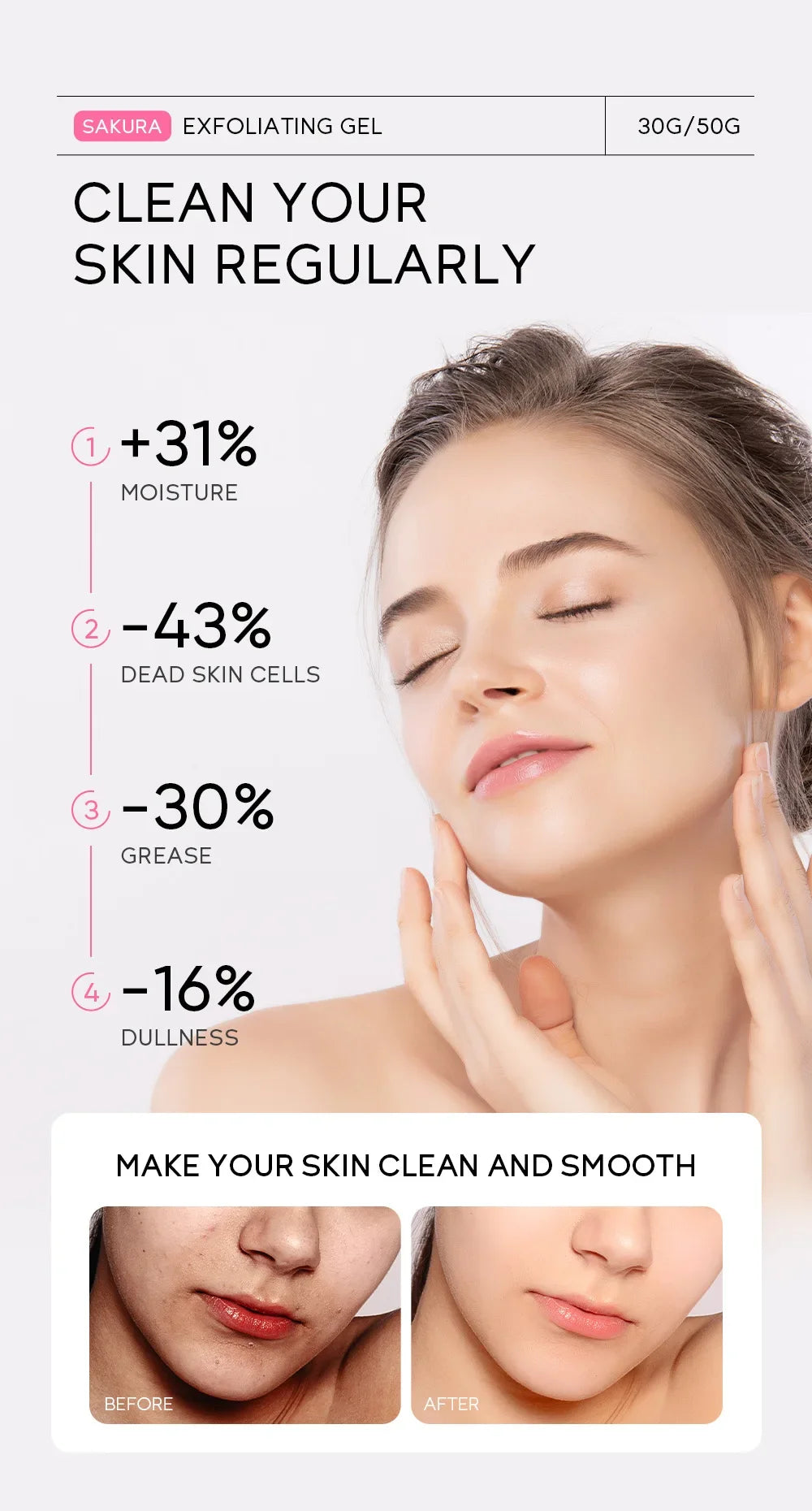 Gel exfoliant Sakura pour le visage, gommage hydratant et nourrissant réparateur, soin beauté 30 g/50 g