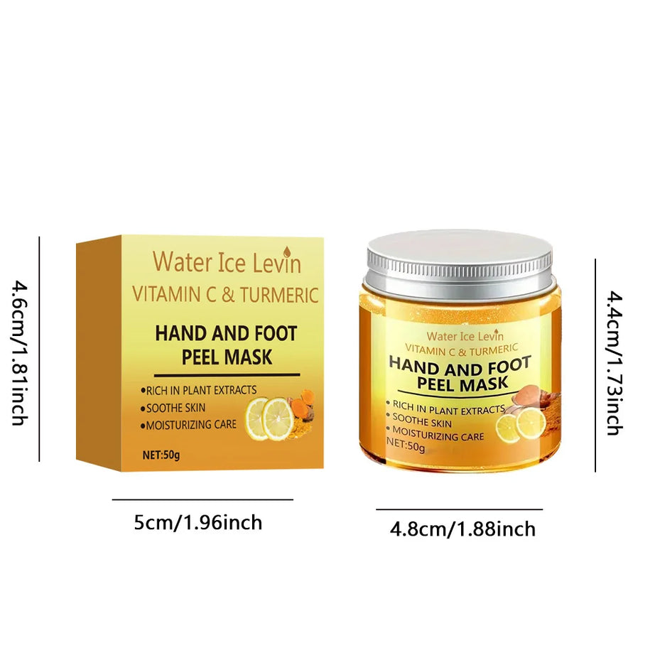 Masque à la cire pour les mains et les pieds à la vitamine C et au curcuma : adoucit la peau, nettoie en douceur et illumine le teint.