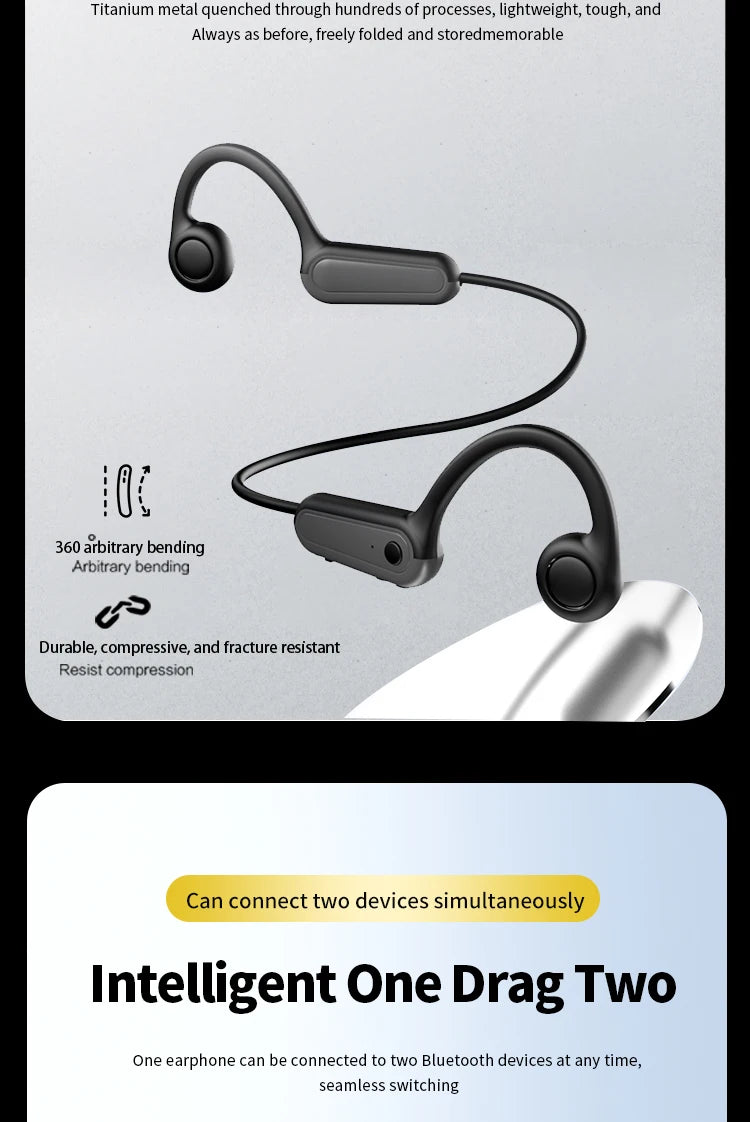 Écouteurs intra-auriculaires à conduction osseuse 2025, Bluetooth 5.3, sans fil, avec crochet d'oreille, étanches, pour le sport, la course et la conduite.