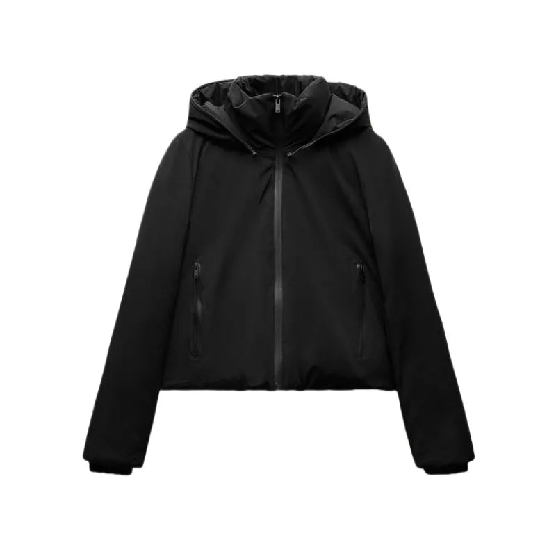 ETJ Automne/Hiver 2025 Nouvelle veste courte femme en coton épais chaud et imperméable à capuche, imitation coupe-vent, manteau d'extérieur 4749703
