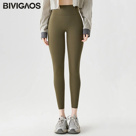 Leggings de sport et de fitness BIVIGAOS Printemps-Été, colorés, sans coutures, effet peau de requin, fins, élastiques et moulants.