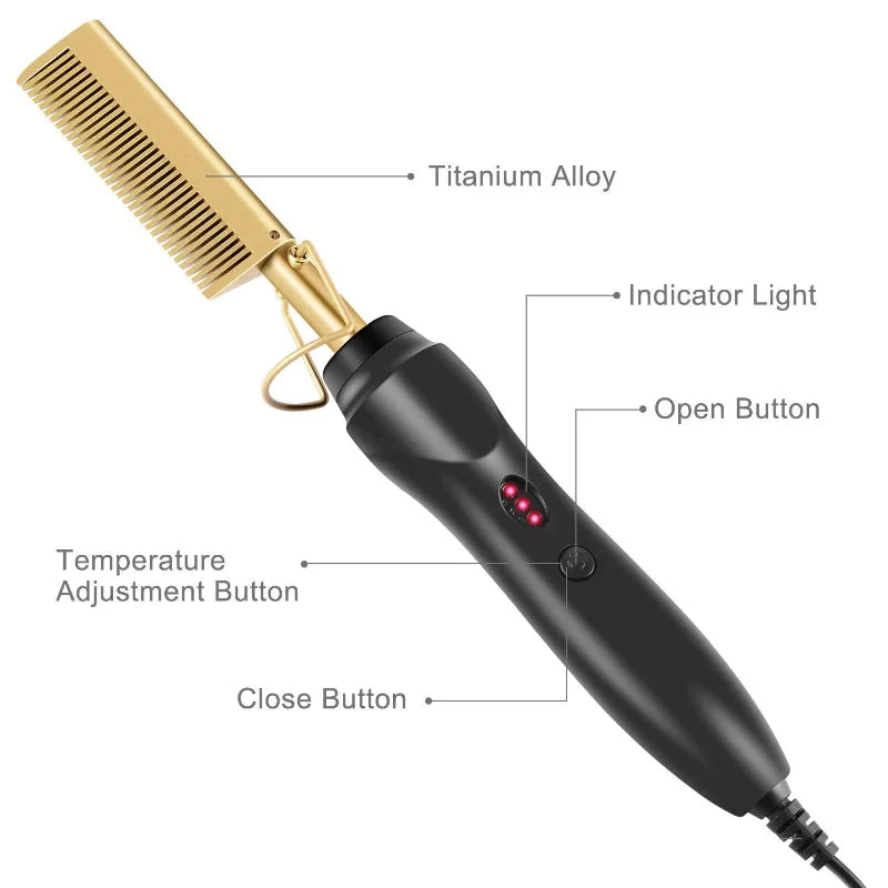 Peigne chauffant électrique, lisseur, fer à friser, brosse lissante pour cheveux secs et humides, outils de coiffure