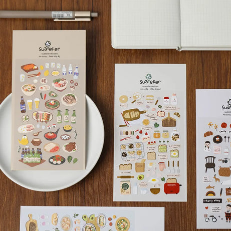 Autocollants Suatelier Foods, scrapbooking esthétique, jolis stickers pour carnets de voyage, décorations coréennes, agendas et fournitures de loisirs créatifs.