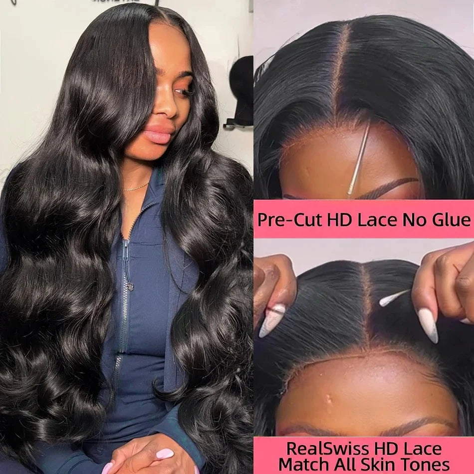 Perruque Lace Front 13x4, densité 200, ondulée, brésilienne, sans colle, noire, 13x6, transparente HD, cheveux humains