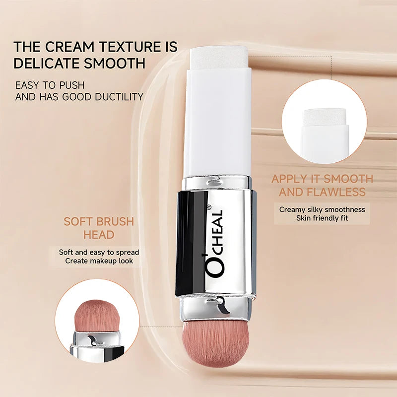 Fond de teint stick thermosensible O'CHEAL, couvrance du visage, imperfections et pores, double embout, fini mat.