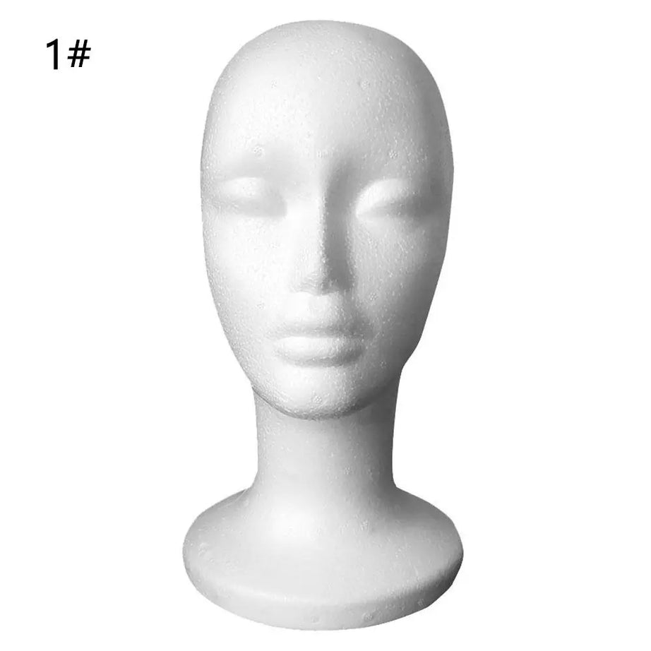 1 tête de mannequin en mousse pour perruque, lunettes et chapeau, présentoir pour accessoires capillaires, modèle de tête féminine.