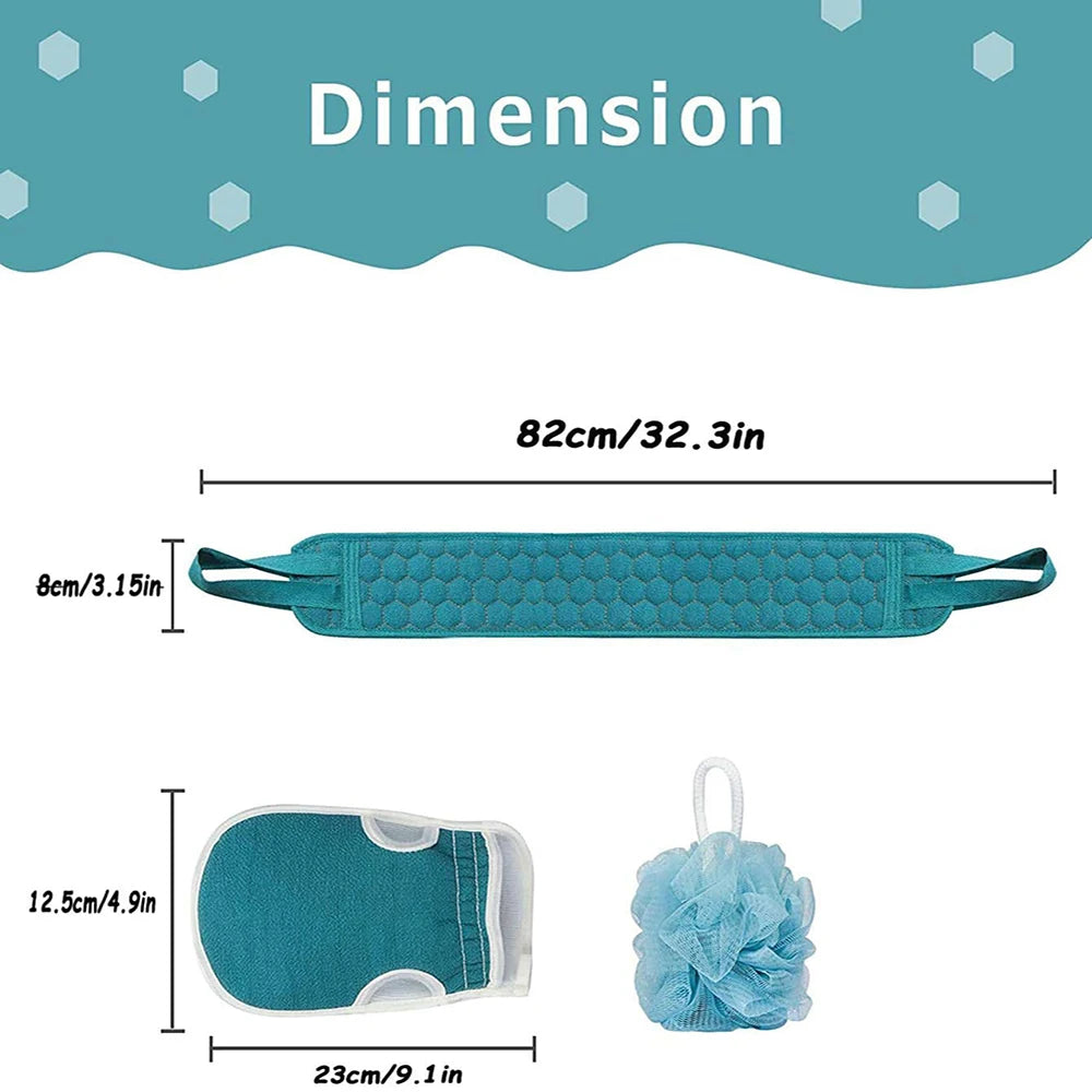 Ensemble exfoliant pour le corps - Comprend une éponge pour le dos, un gant de bain et une éponge de douche en luffa
