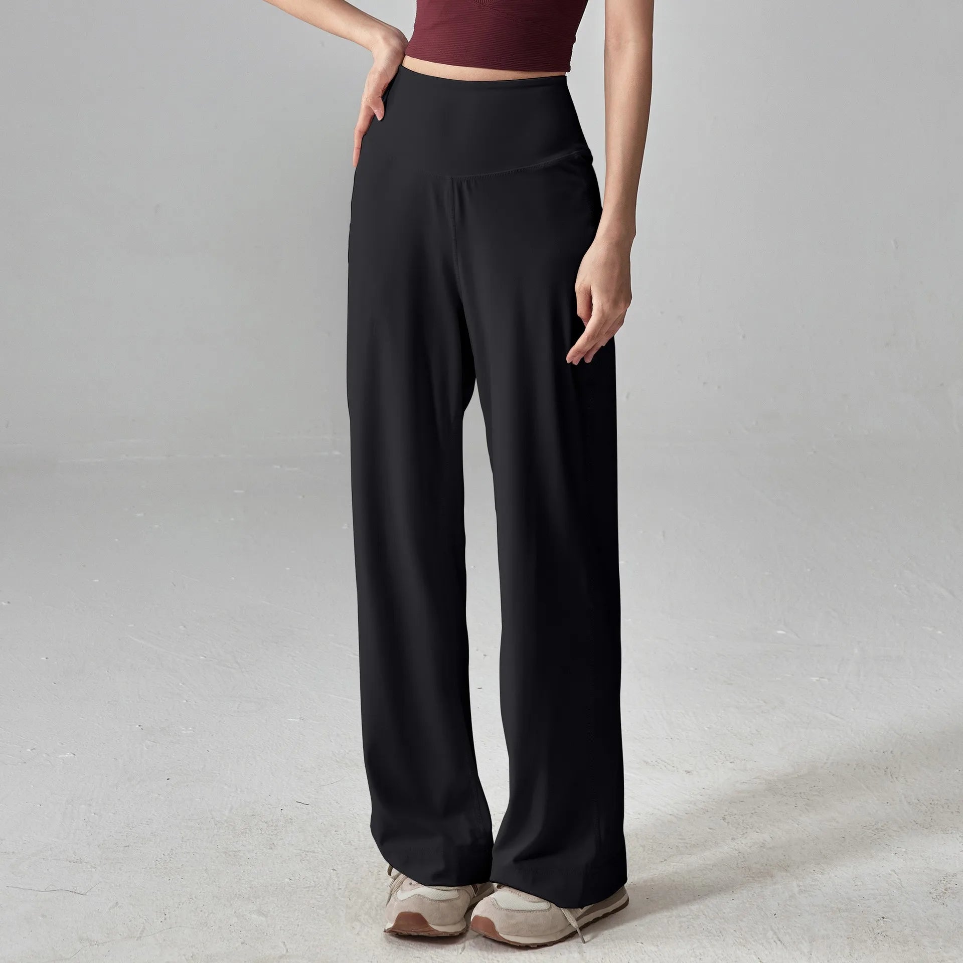 Pantalones de mujer de alta calidad con bolsillos, cintura alta, elásticos, holgados, ideales para deportes, ocio, yoga y entrenamiento.