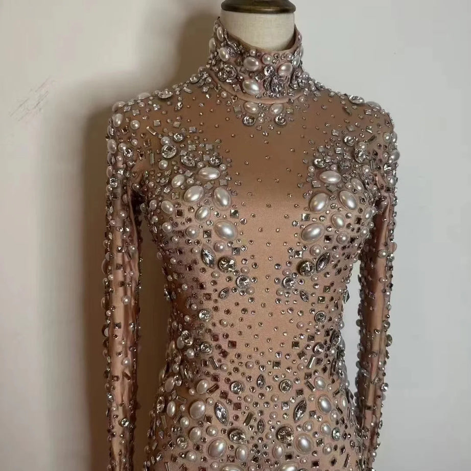 Sparkly Rhinestones Stretch Transparent Jumpsuit Evening Birthday Celebrate Outfit Sexy Dancer Bodysuit Leggings
