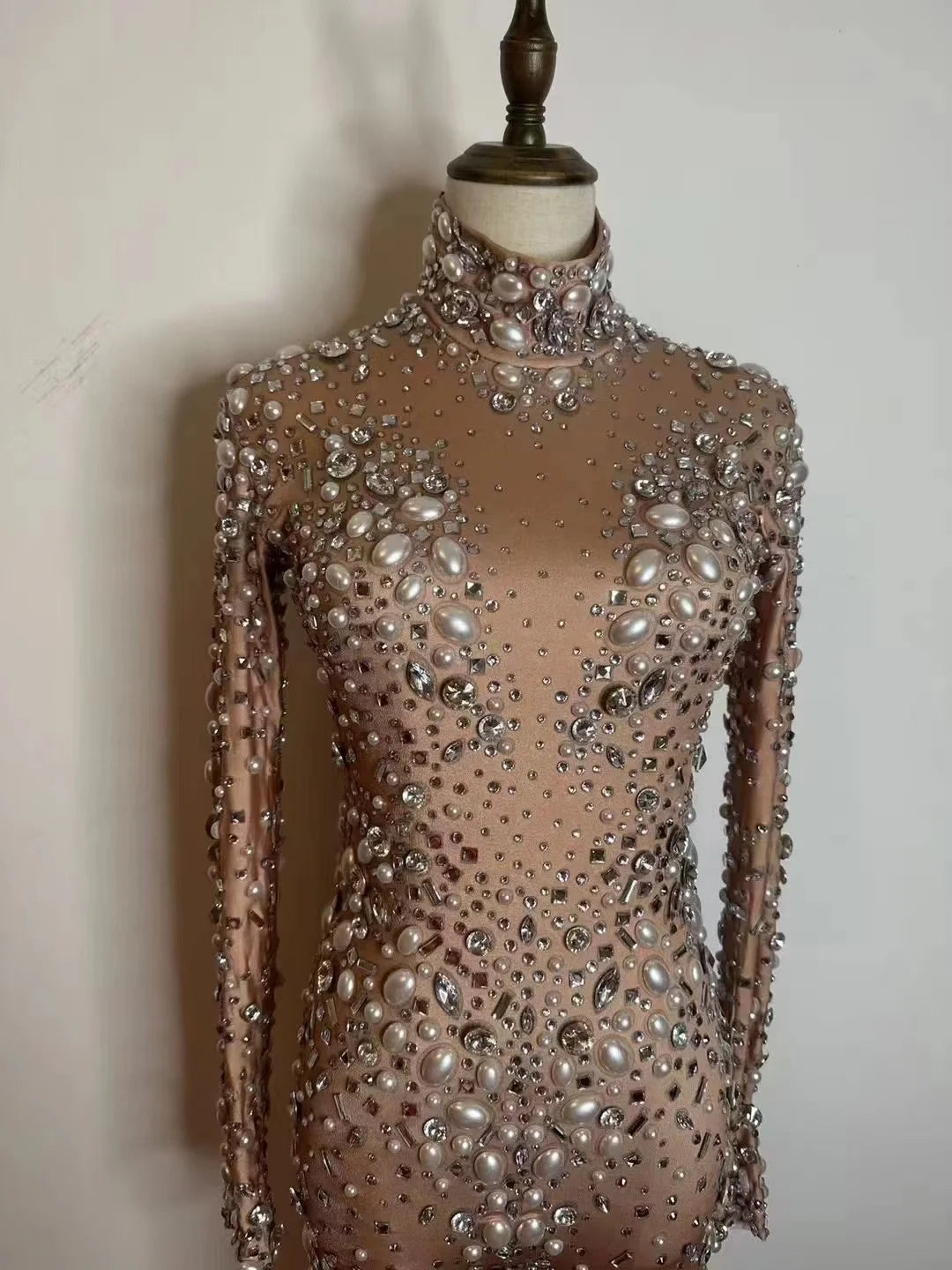 Sparkly Rhinestones Stretch Transparent Jumpsuit Evening Birthday Celebrate Outfit Sexy Dancer Bodysuit Leggings