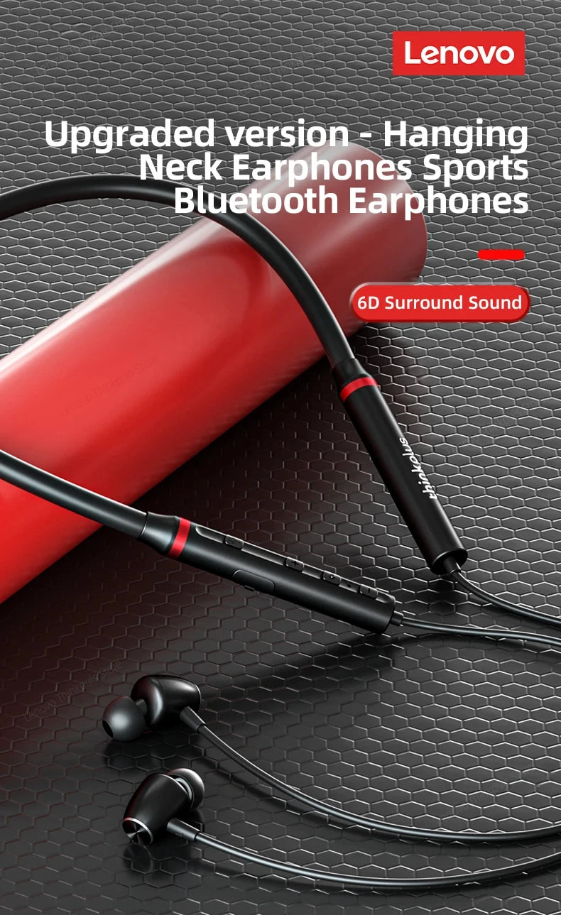 Écouteurs Bluetooth Lenovo HE05X 100 % originaux, étanches, son Hi-Fi, tour de cou magnétique, casque de sport