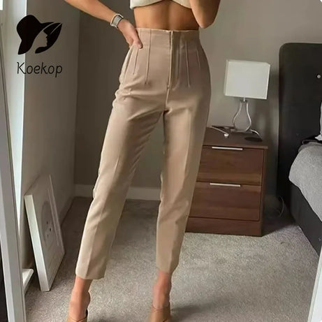 Tenues de bureau Koekop Pantalons crayon Noir Rose Blanc Pantalons Femme Mode Vêtements de bureau Pantalons taille haute pour femmes Pantalons habillés