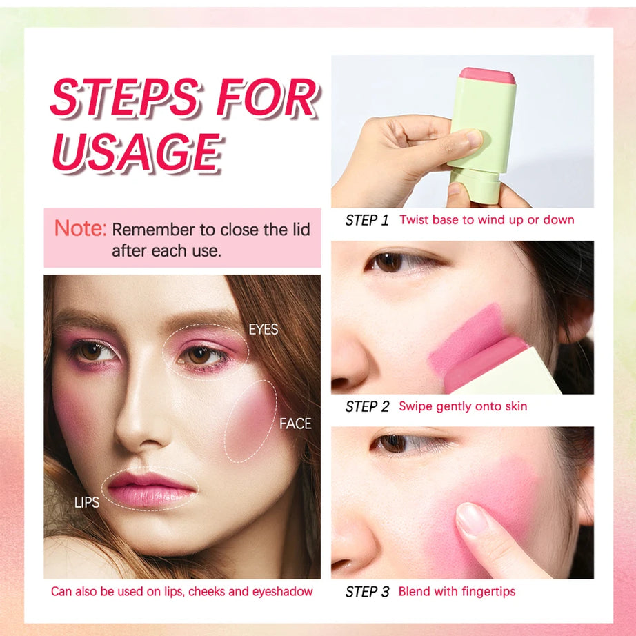 Blush Stick Fonctionnel Maquillage Facile à Colorer Rouge Crème Blush Waterproof Haute Rendu de Couleur Éclat du Teint