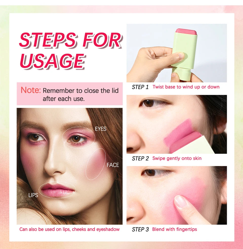 Blush Stick Fonctionnel Maquillage Facile à Colorer Rouge Crème Blush Waterproof Haute Rendu de Couleur Éclat du Teint