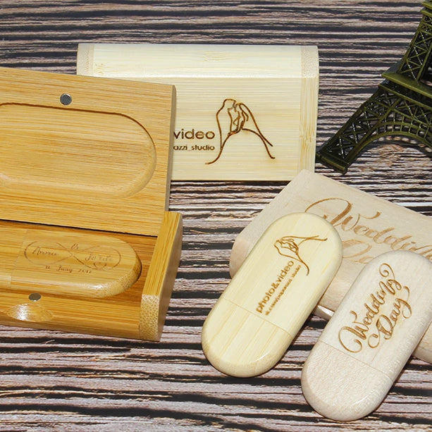 JASTER Lot de 10 clés USB 2.0 en bois (logo personnalisable) - 4 Go, 8 Go, 16 Go, 32 Go, 64 Go, 128 Go - Cadeau de mariage