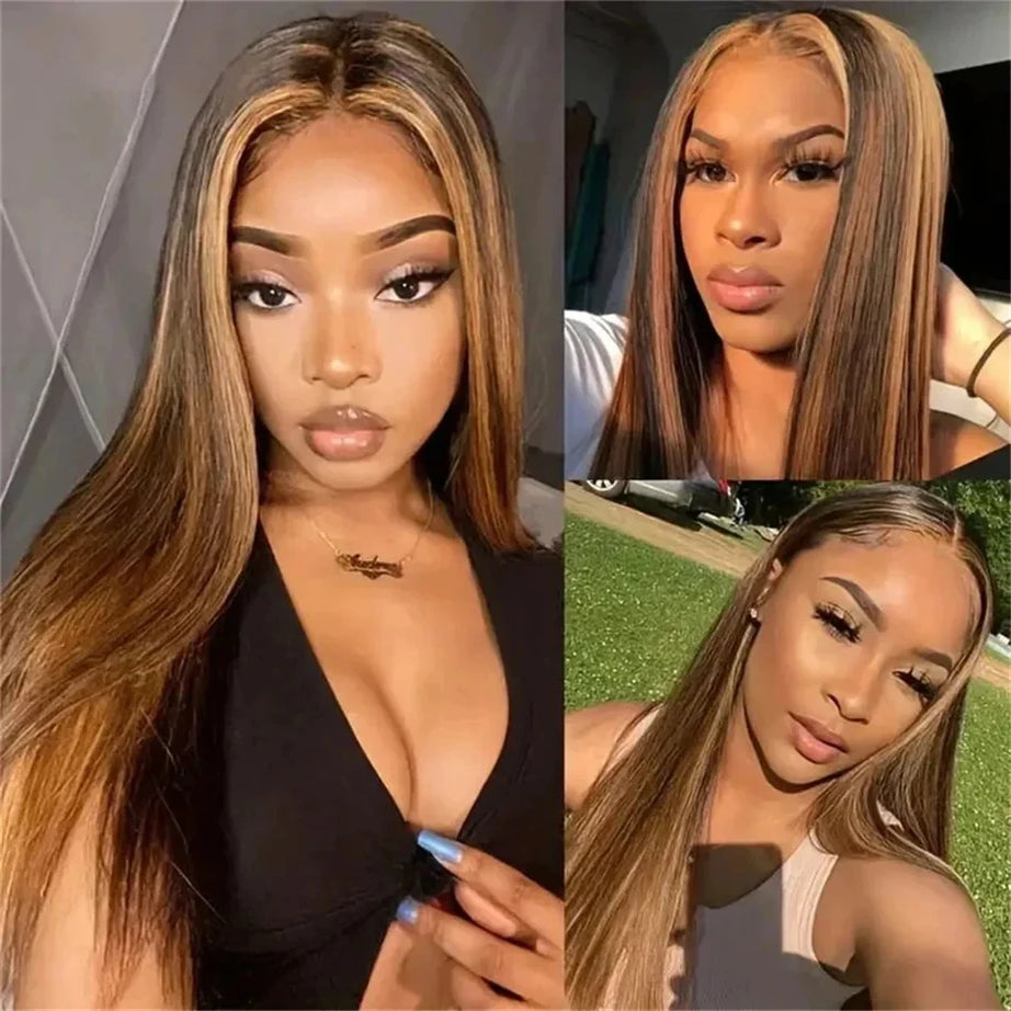 38 Inch Straight Human Hair Wigs Highlight Wig Human Hair 13x6 Hd Lace Frontal Wig Straight Wig 13x4  4/27 Honey Blond Ombre Wig