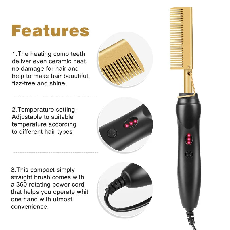 Peigne chauffant électrique, lisseur, fer à friser, brosse lissante pour cheveux secs et humides, outils de coiffure