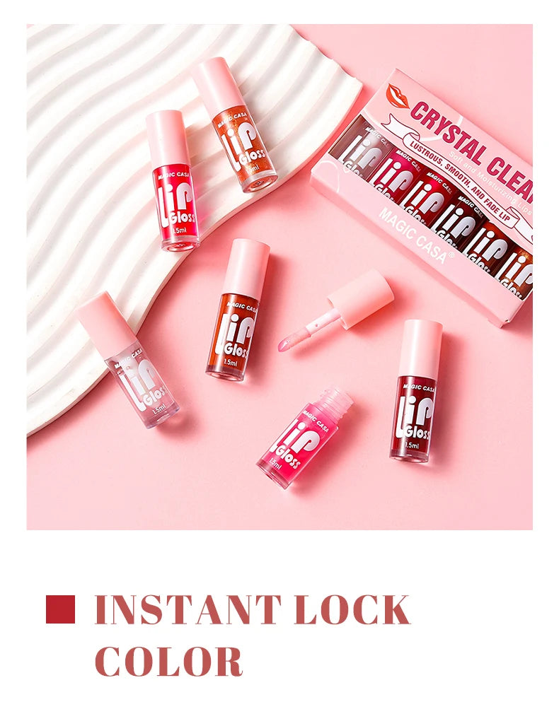 MAGIC CASA Lot de 6 flacons de gel hydratant pour les lèvres, longue tenue, pour des lèvres lisses et brillantes.