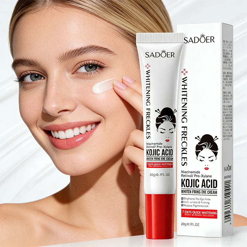 Crème contour des yeux SADOER à l'acide kojique et au rétinol : anti-cernes, atténue les poches, hydrate et raffermit le contour des yeux. Soin du regard.