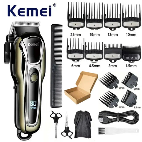 Tondeuse à cheveux rechargeable Kemei PG1990A avec peignes de guidage, professionnelle et sans fil, pour hommes. Appareil de coupe de cheveux pour hommes.