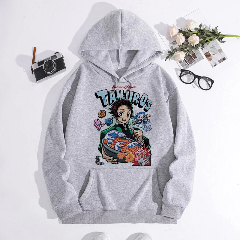 Japanese Anime Demon Slayer Hoodie Unisex Kamado Tanjirou Graphic Sweatshirts Greys Y2k Harajuku Fashion Cartoon Pullover Winter