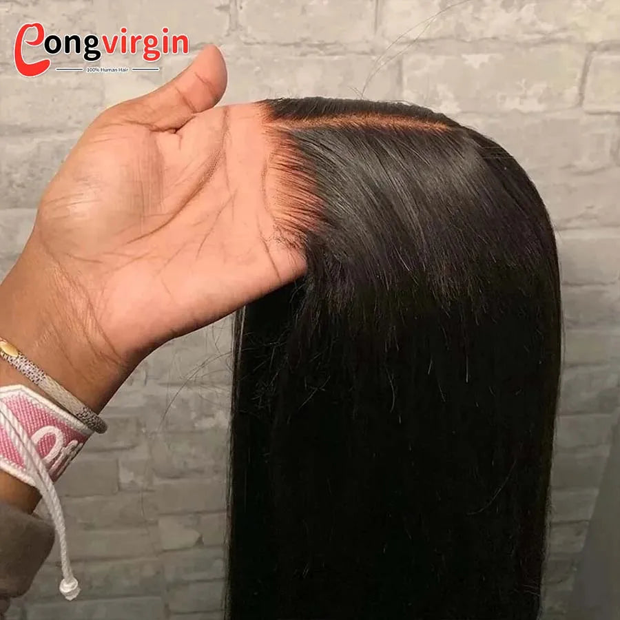 Perruque 5x5 sans colle, cheveux humains, prête à porter, dentelle prédécoupée, perruque lisse à lace front pour femmes