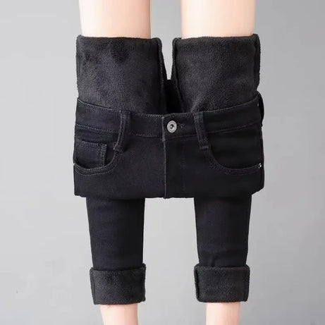 Jean skinny taille haute doublé polaire pour femme, épais et chaud, idéal pour l'hiver. Nouveau style polyvalent, coupe crayon, décontracté et confortable.