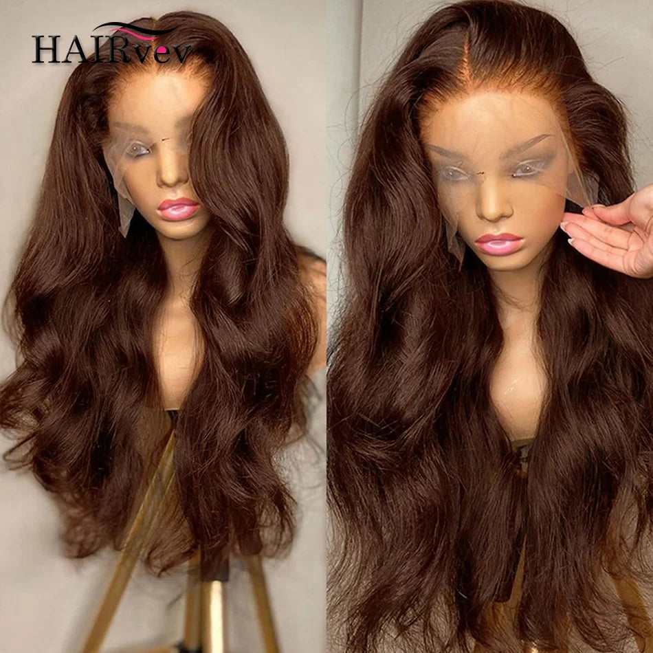 Perruque Lace Front HD Brun Chocolat 13x4 Ondulée, style brésilien, 13x6, pour femme, 100% cheveux humains Remy, pré-épilée