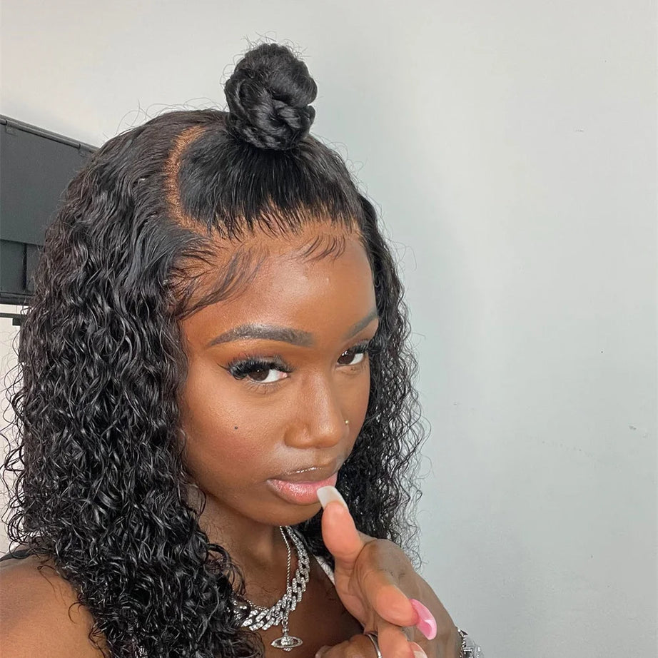 Perruques bouclées au carré, cheveux humains brésiliens, 13x4 Deep Water Wave, perruques frontales en dentelle 5x1 et 13x1 avec raie en T, pour femmes, pré-épilées à 200 %.