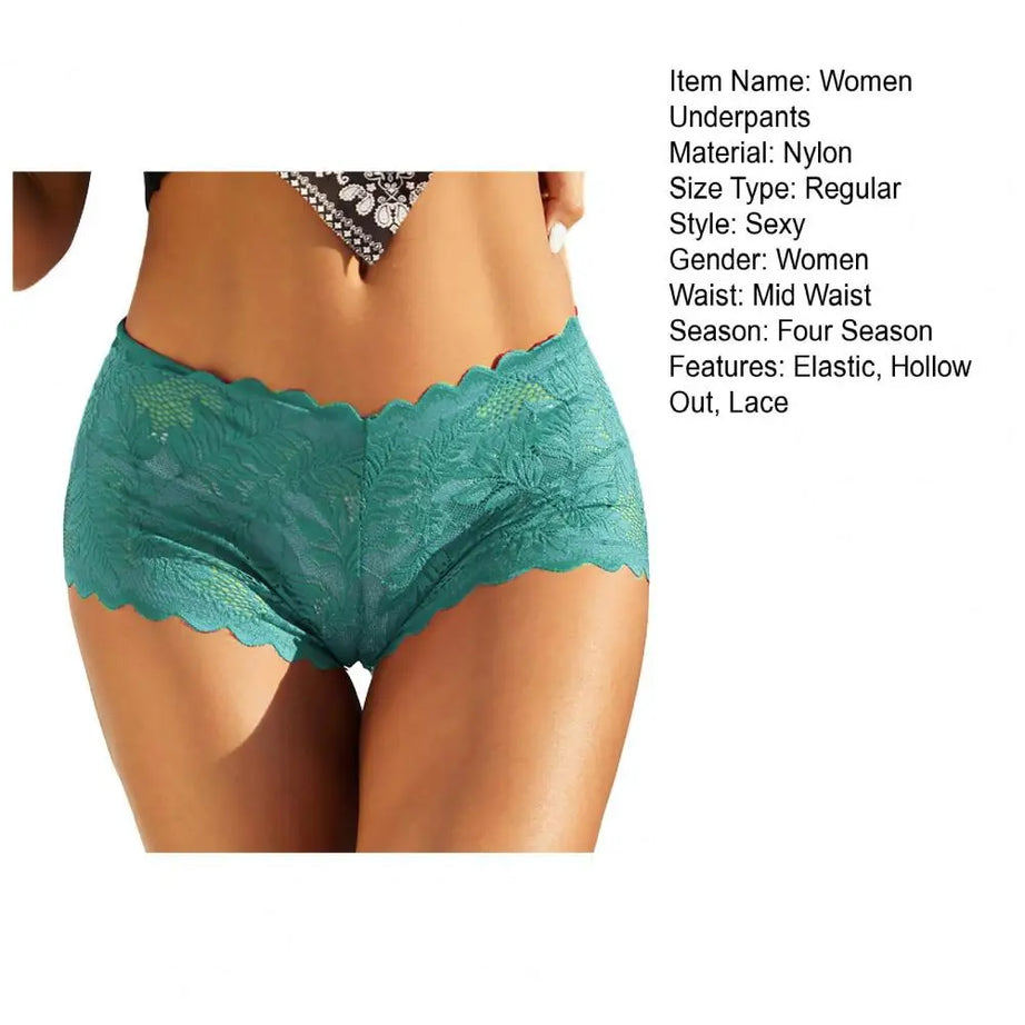 Culottes pour femmes en dentelle ajourée, taille mi-haute, antiseptiques, couleur unie, élastiques et transparentes. Sous-vêtements pour femmes.
