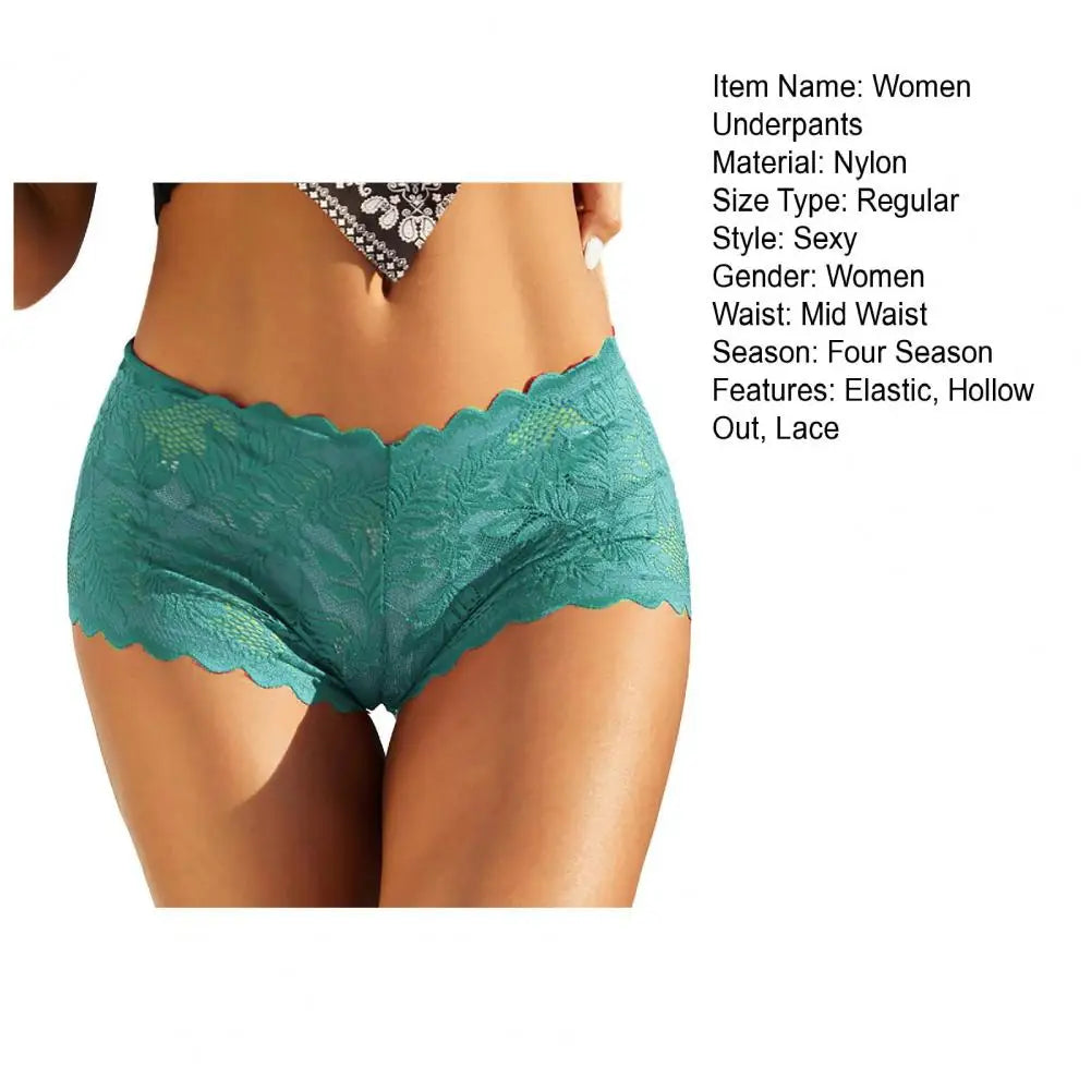 Culottes pour femmes en dentelle ajourée, taille mi-haute, antiseptiques, couleur unie, élastiques et transparentes. Sous-vêtements pour femmes.