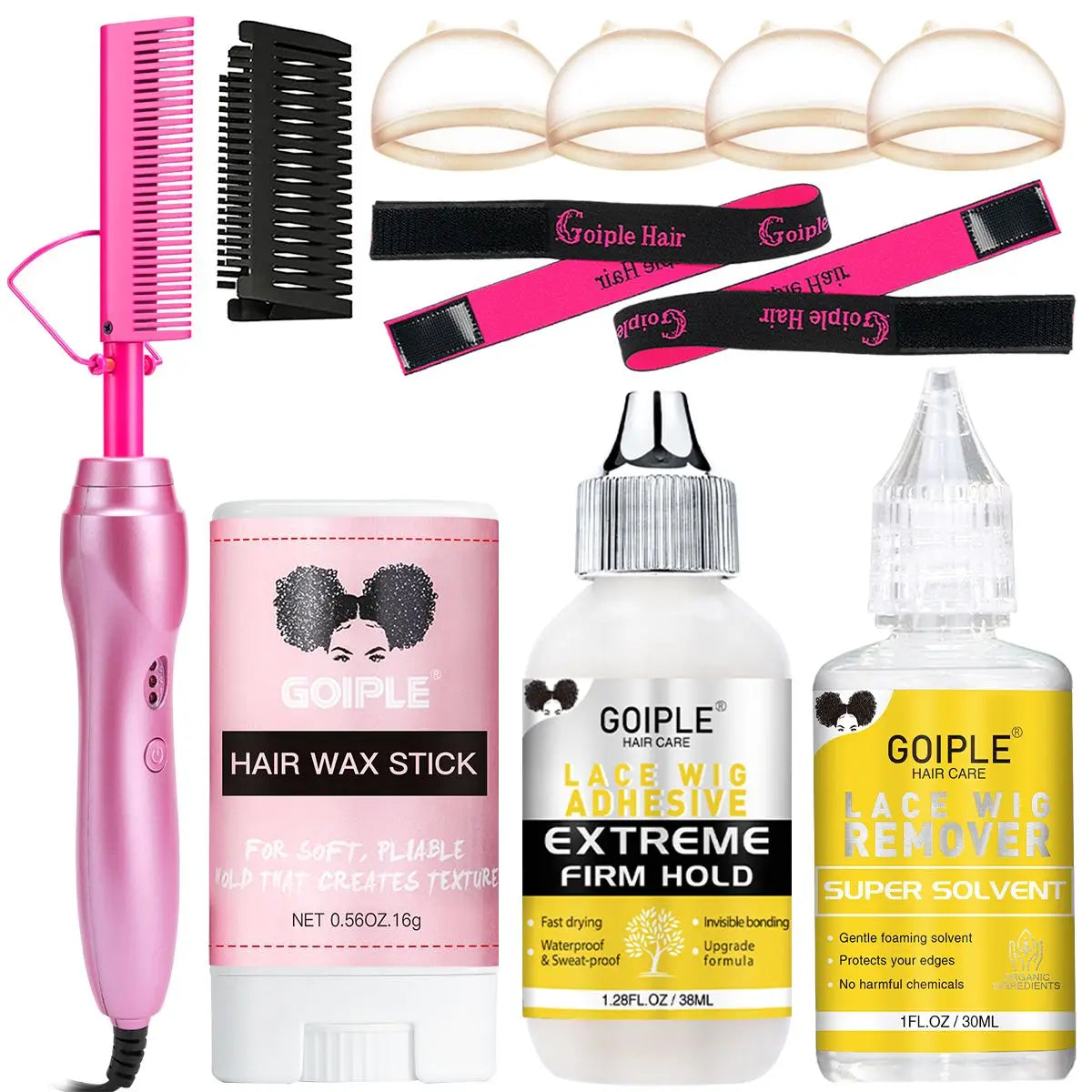 GOIPLE Peigne chauffant électrique, lisseur, fer à friser, brosse à friser, outils de coiffage pour le soin des cheveux, kit de coiffage pour perruques en dentelle