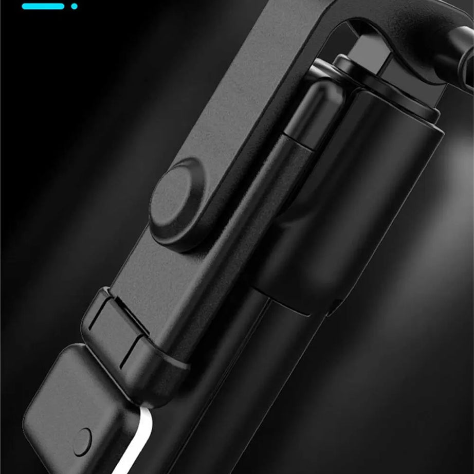 Perche à selfie sans fil avec support de téléphone, mini trépied multifonctionnel rétractable de 74 cm, lampe selfie LED et déclencheur à distance Bluetooth.