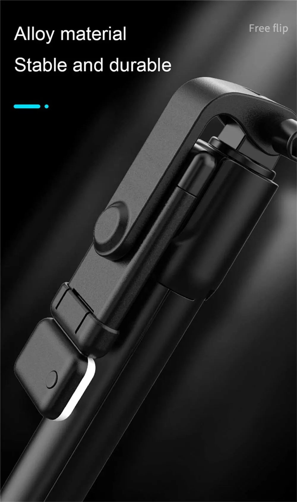 Perche à selfie sans fil avec support de téléphone, mini trépied multifonctionnel rétractable de 74 cm, lampe selfie LED et déclencheur à distance Bluetooth.