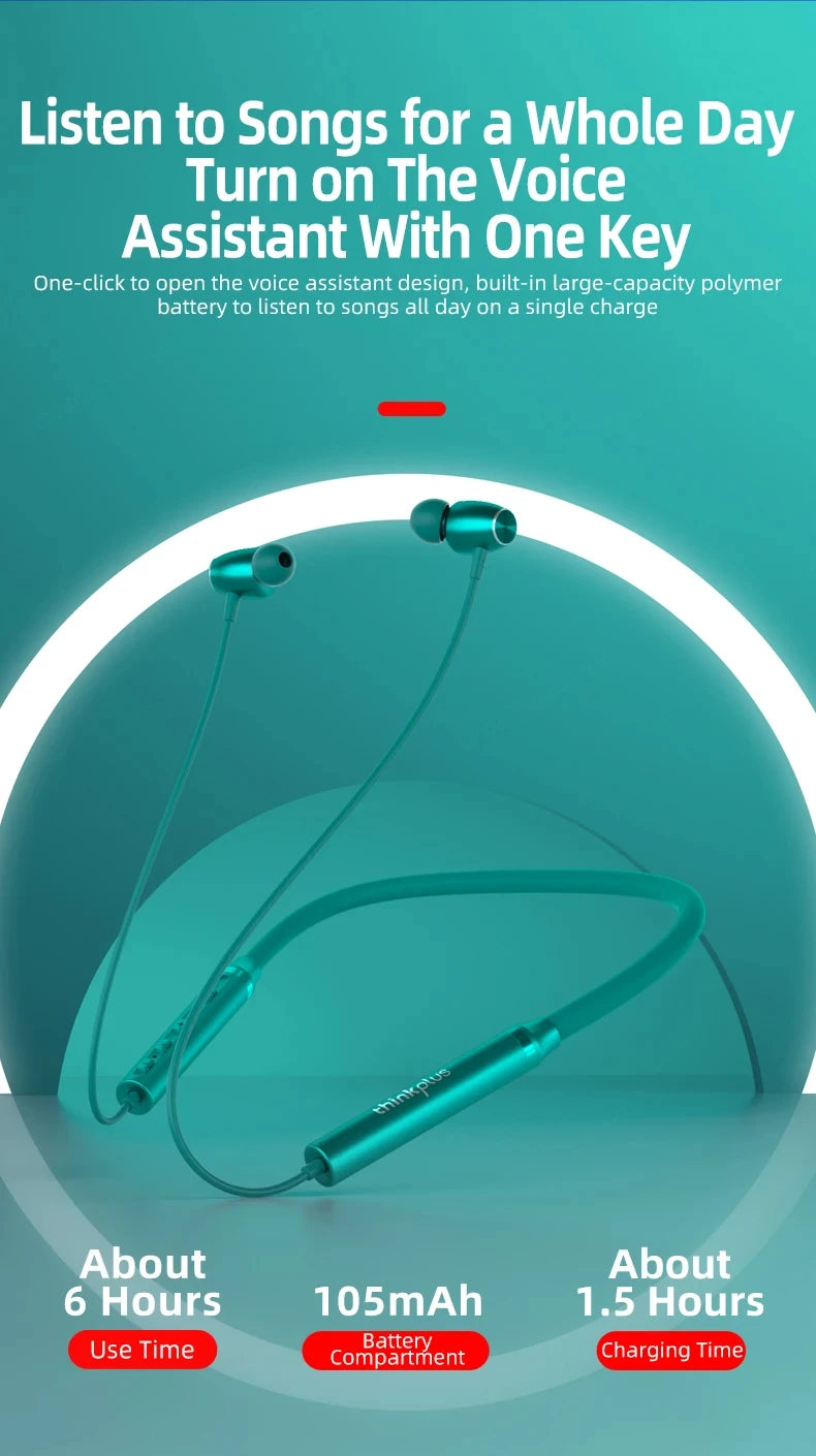 Écouteurs Bluetooth Lenovo HE05X 100 % originaux, étanches, son Hi-Fi, tour de cou magnétique, casque de sport
