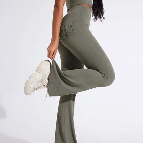 Pantalon de yoga taille haute à poches pour femme DIAS FIT JOY, effet push-up, séchage rapide, idéal pour la course, le sport et la salle de gym.