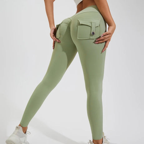Pantalon de yoga en nylon DIAS FIT JOY, avec poches arrière, effet push-up, respirant et sans coutures apparentes.