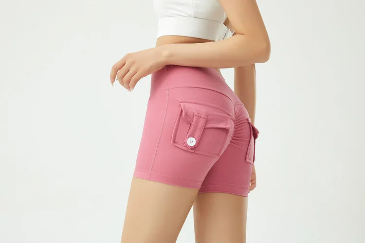 Short de fitness Peach Butt pour femme, pantalon cargo trois-quarts à séchage rapide avec poche, legging de yoga gainant pour l'été