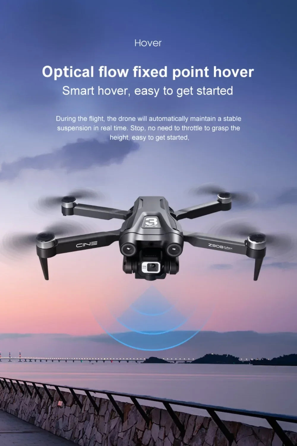 Drone Original Z908 Pro /MAX 8K ESC Professionnel 4K avec localisation par flux optique et évitement d'obstacles sur 3 côtés - Quadricoptère jouet