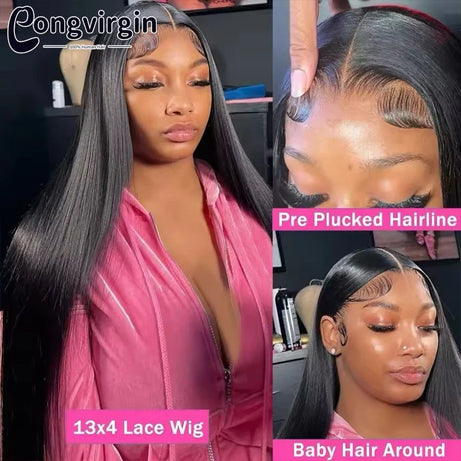 Perruque 5x5 sans colle, cheveux humains, prête à porter, dentelle prédécoupée, perruque lisse à lace front pour femmes