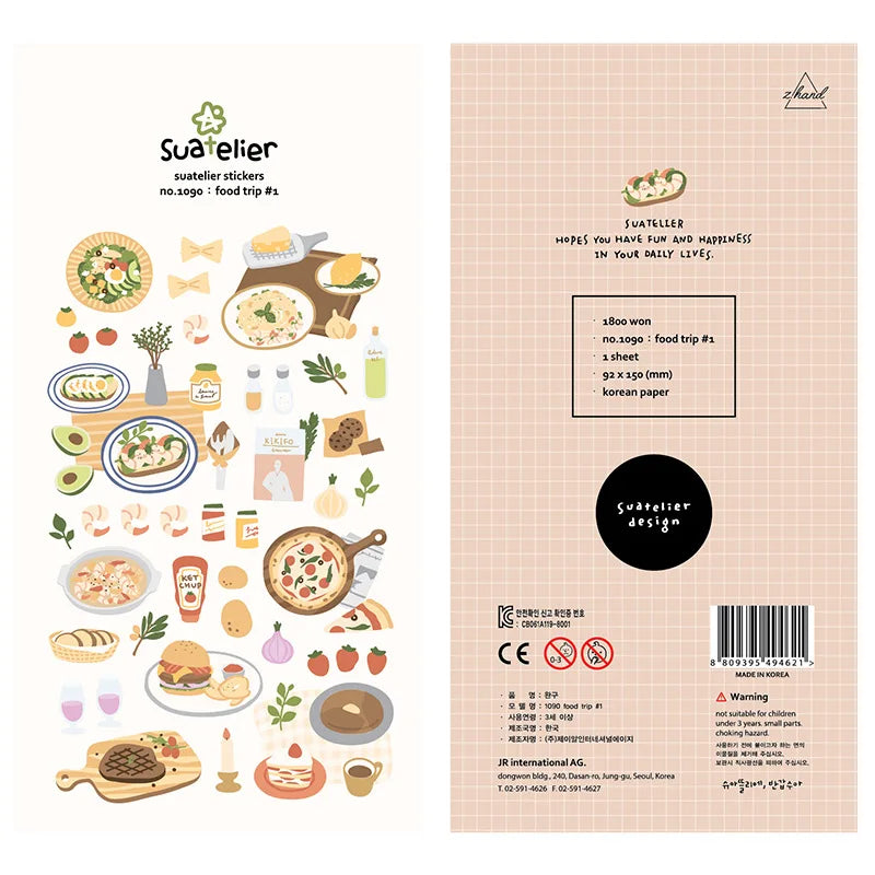Autocollants Suatelier Foods, scrapbooking esthétique, jolis stickers pour carnets de voyage, décorations coréennes, agendas et fournitures de loisirs créatifs.