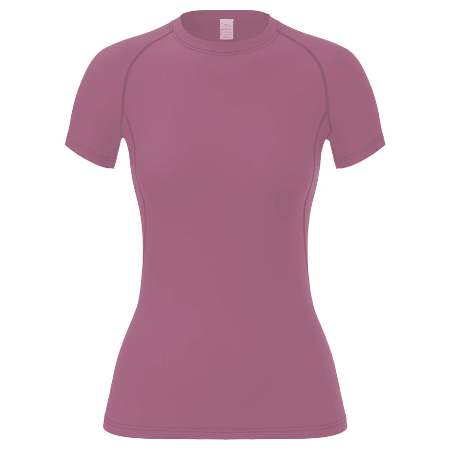 T-shirt de compression pour femme, manches courtes, idéal pour le sport, le yoga et la course à pied, parfait pour l'été et la salle de sport. Ce t-shirt extensible à séchage rapide est idéal pour les séances d'entraînement.