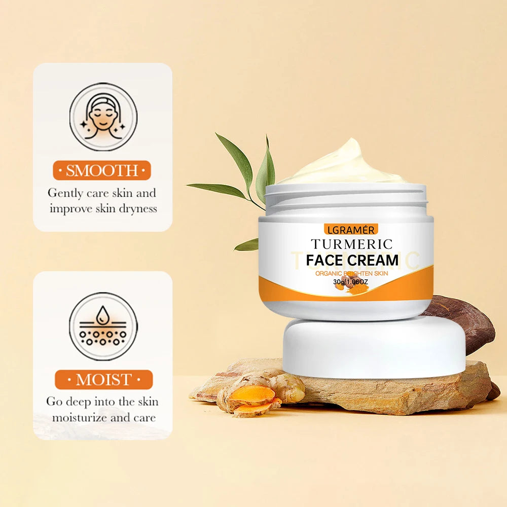 Crème visage éclaircissante au curcuma - Atténue les rides et ridules - Révèle un teint plus jeune et lumineux - Hydrate et soigne le visage